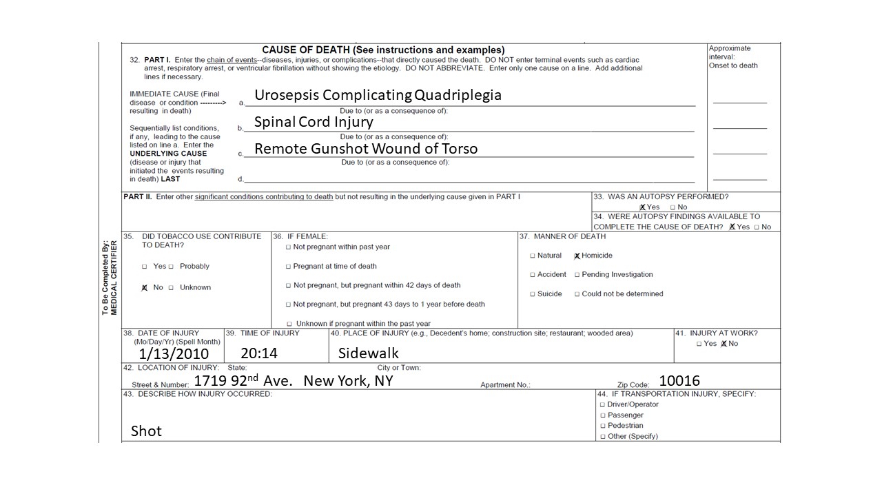 Forensic sample death certificate