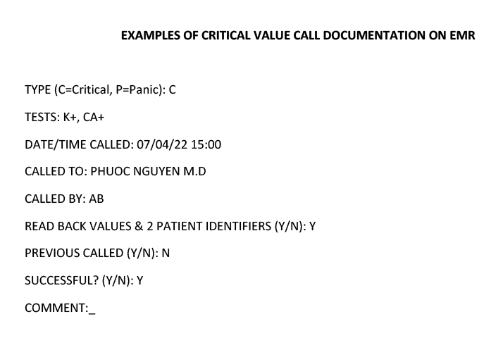 Example of CVs call documentation on EMR